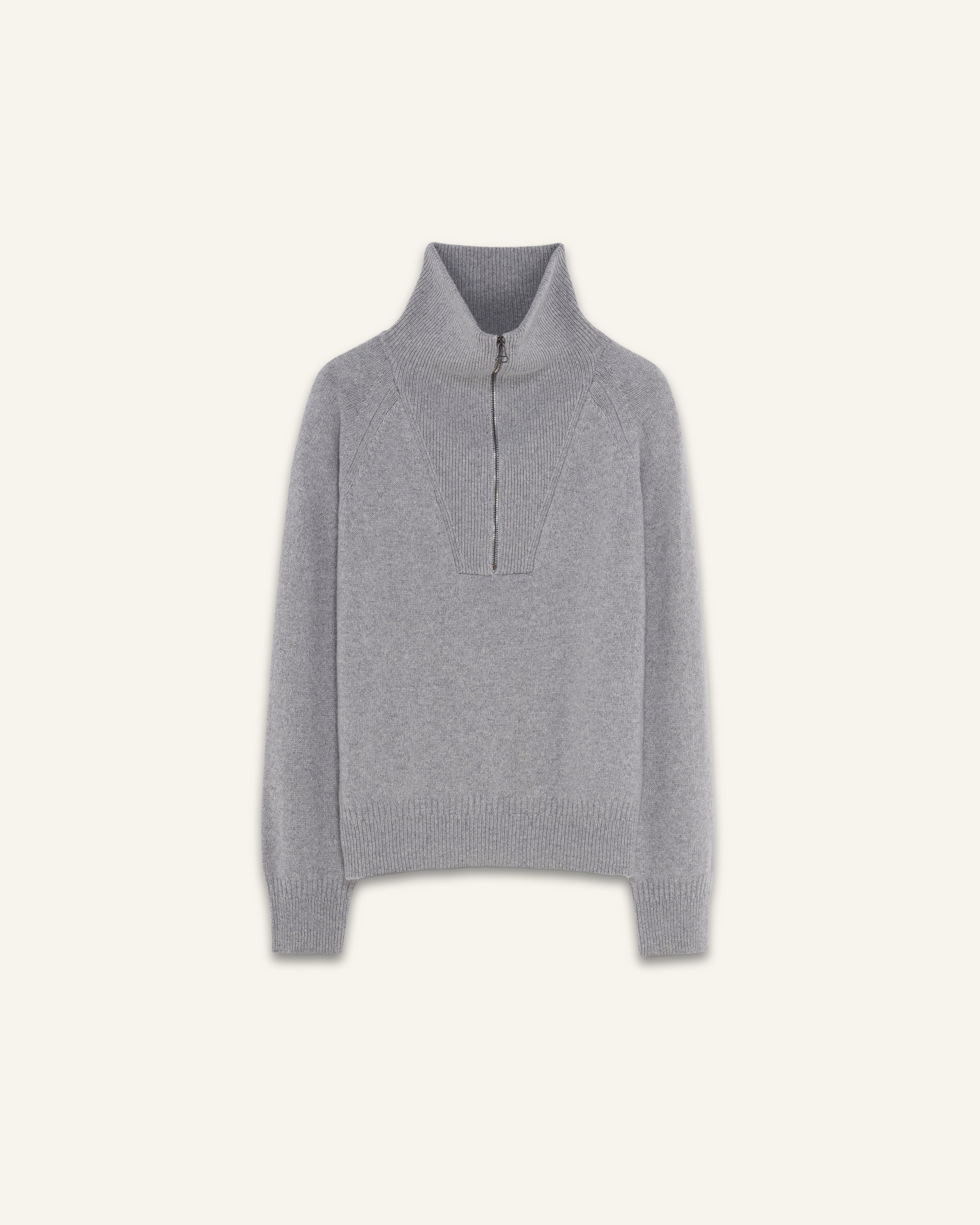 Pull col zippé en cachemire Gris Femme