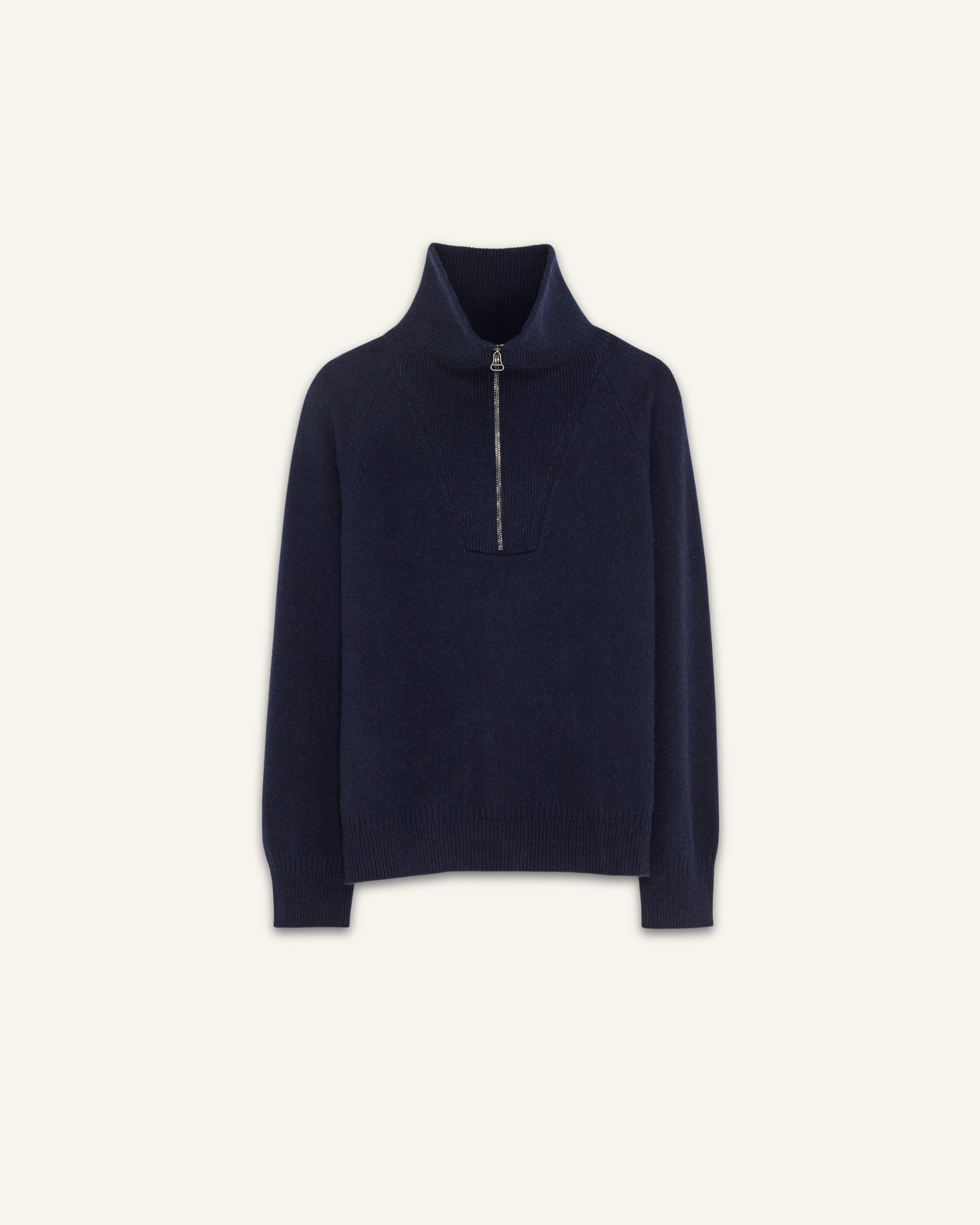 Pull col zippé en cachemire Marine foncé Femme