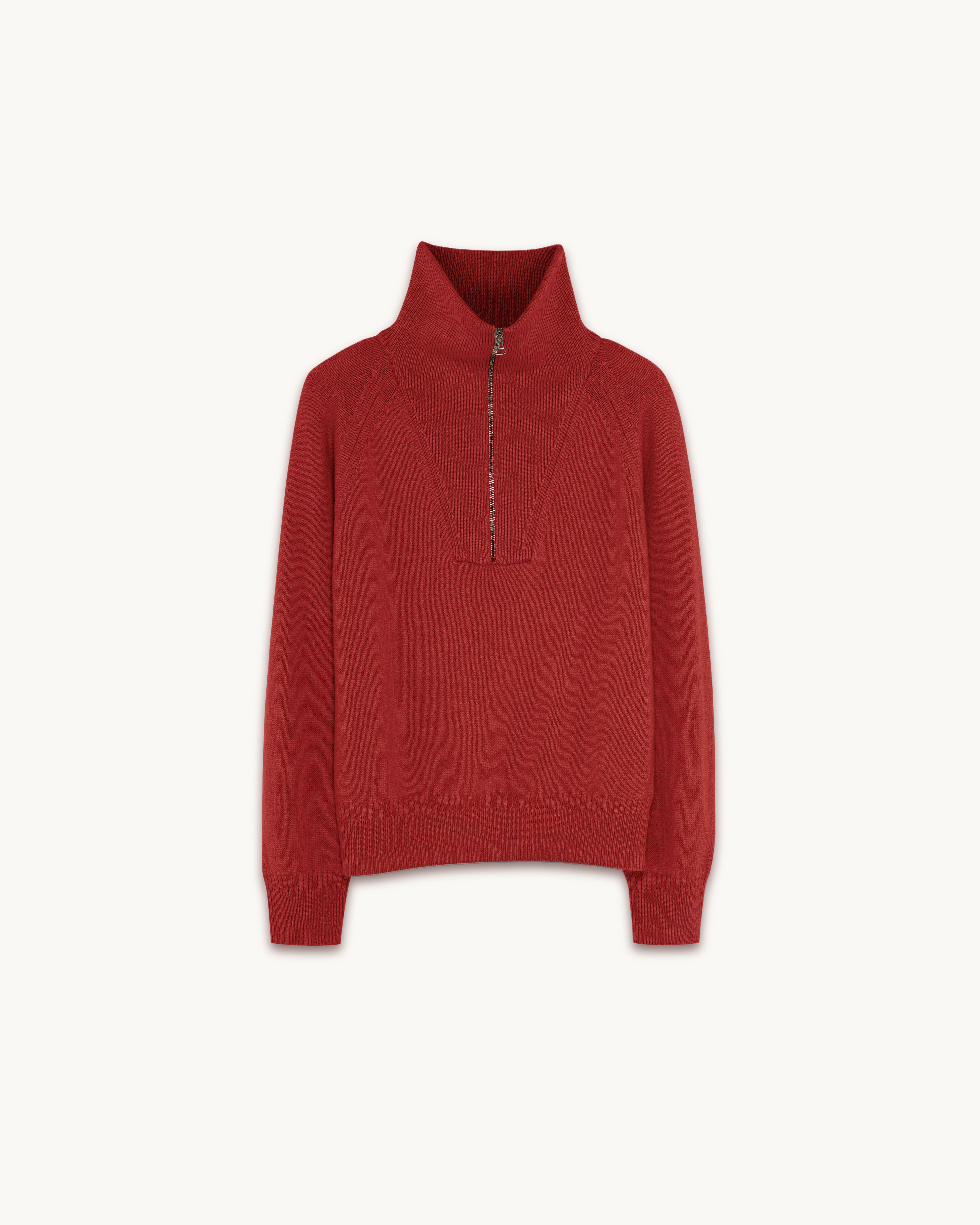 Pull col zippé en cachemire Rouge Femme