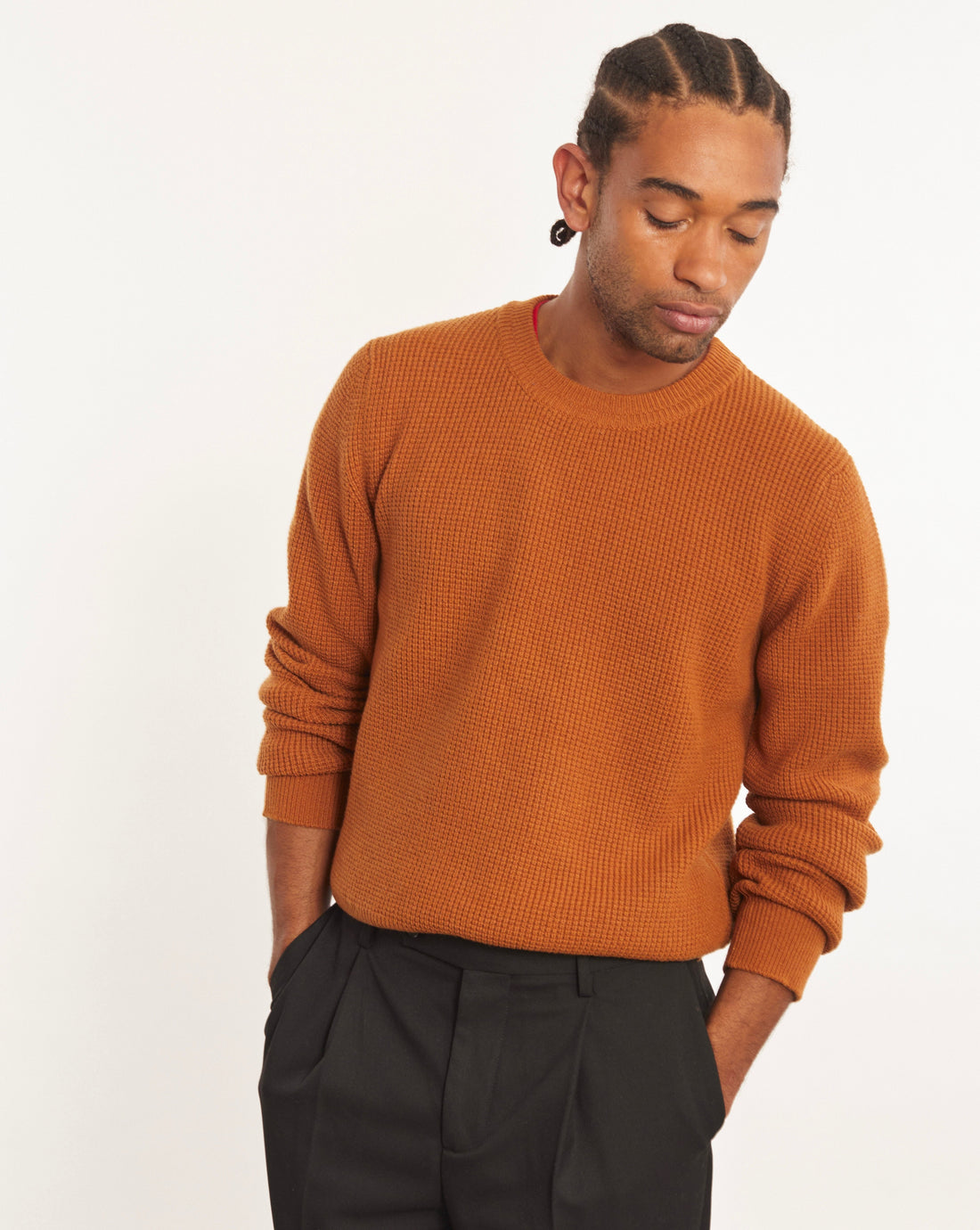 Col rond laine & cachemire Ocre Homme