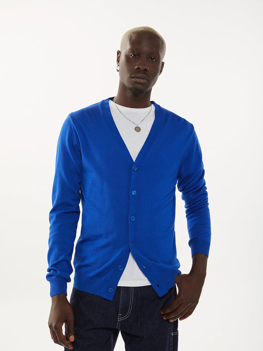 Cardigan en laine extrafine Bleu pour hommes