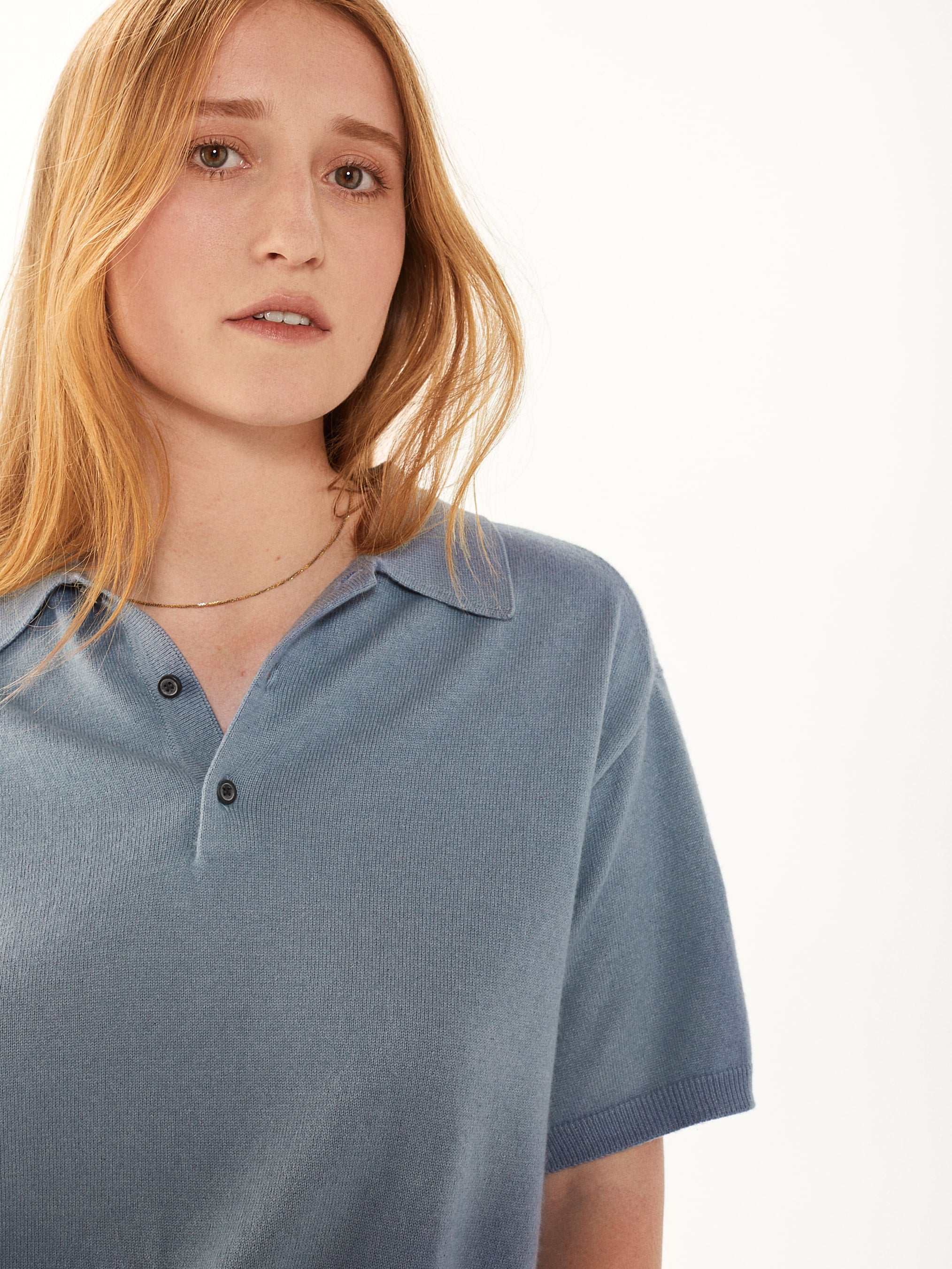 Polo cachemire et coton Bleu acier Femme - Tricot