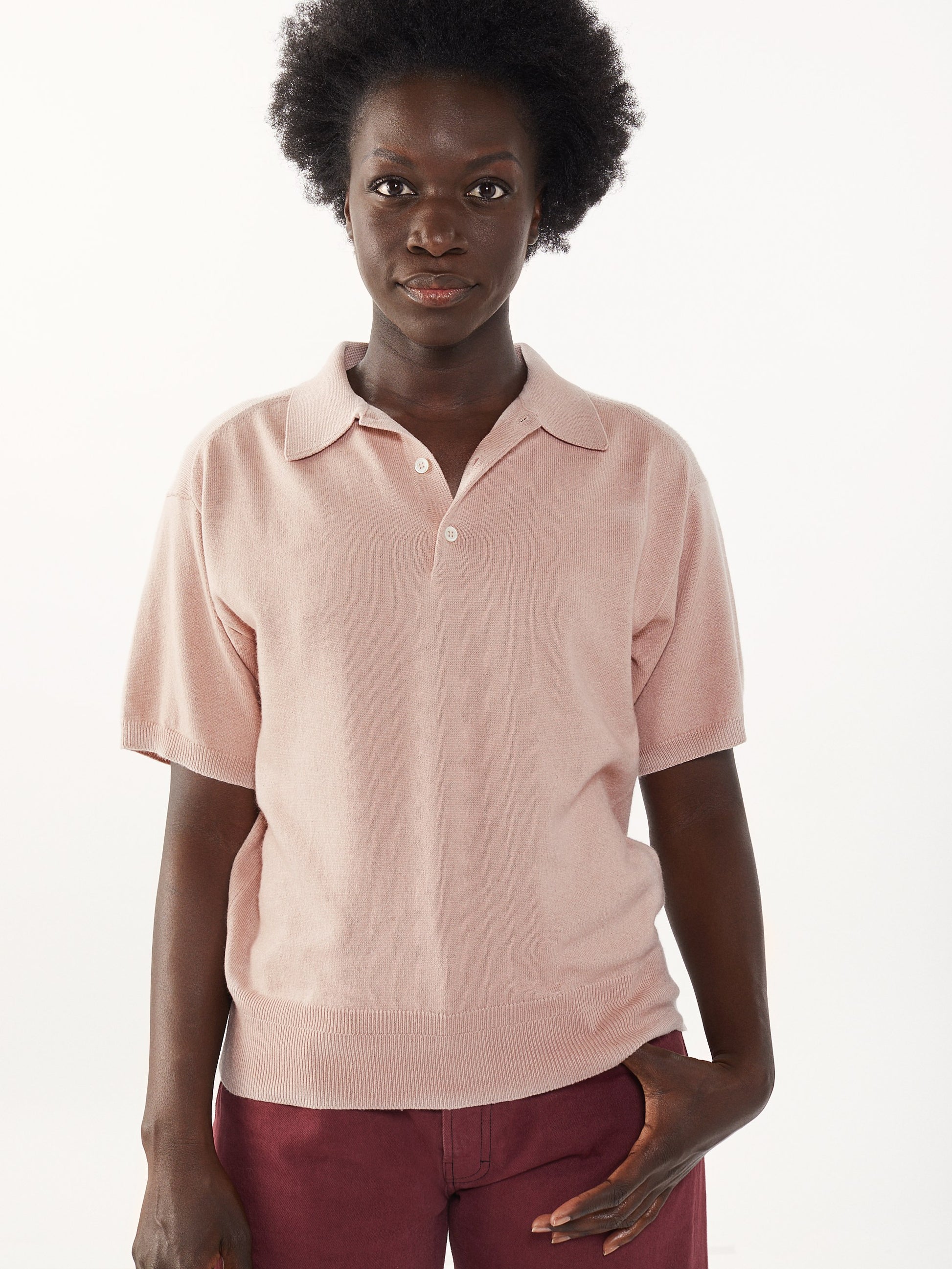 Polo en cachemire recyclé et coton Rose pour femmes