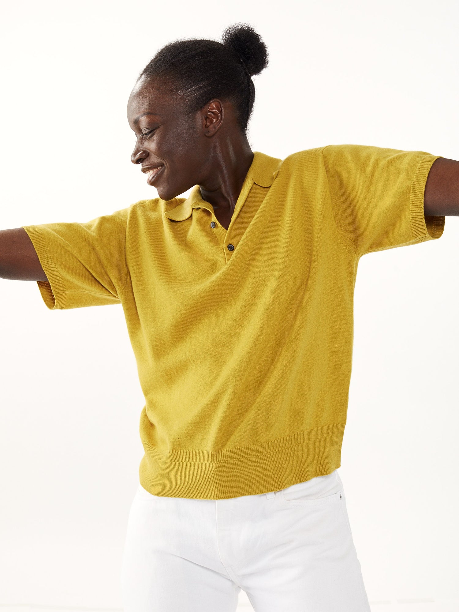 Polo en cachemire recyclé et coton Jaune pour femmes