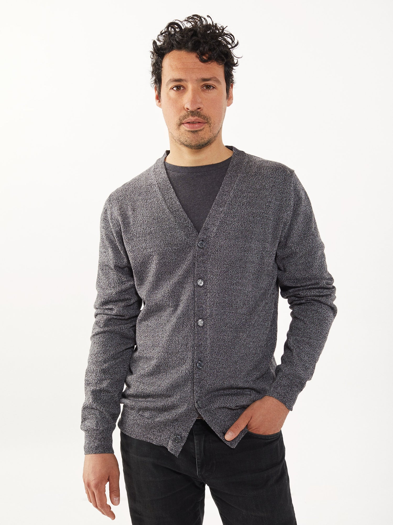 Cardigan en laine extrafine Gris Chiné pour hommes