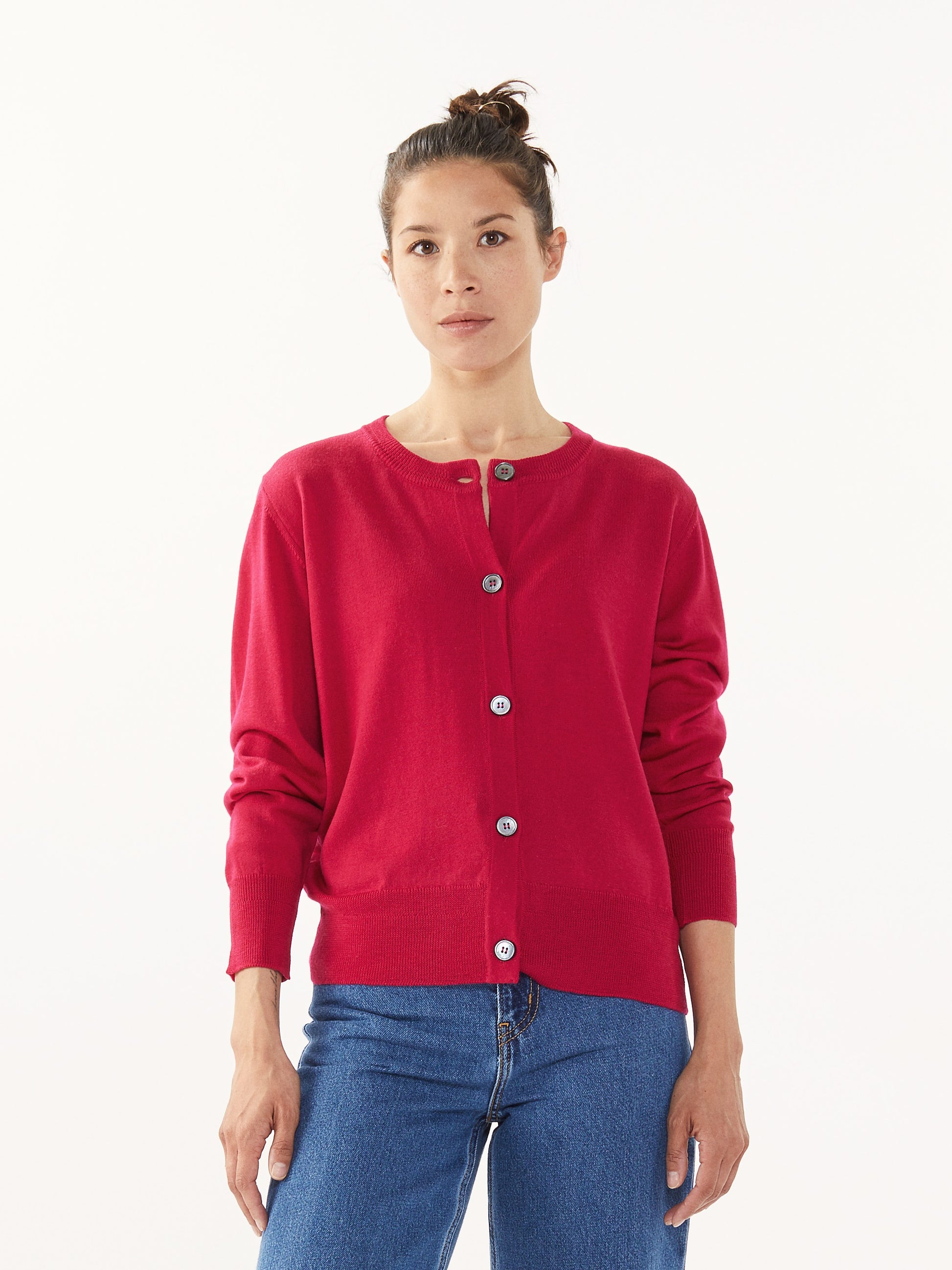 Cardigan crop en laine extrafine Rouge pour femmes