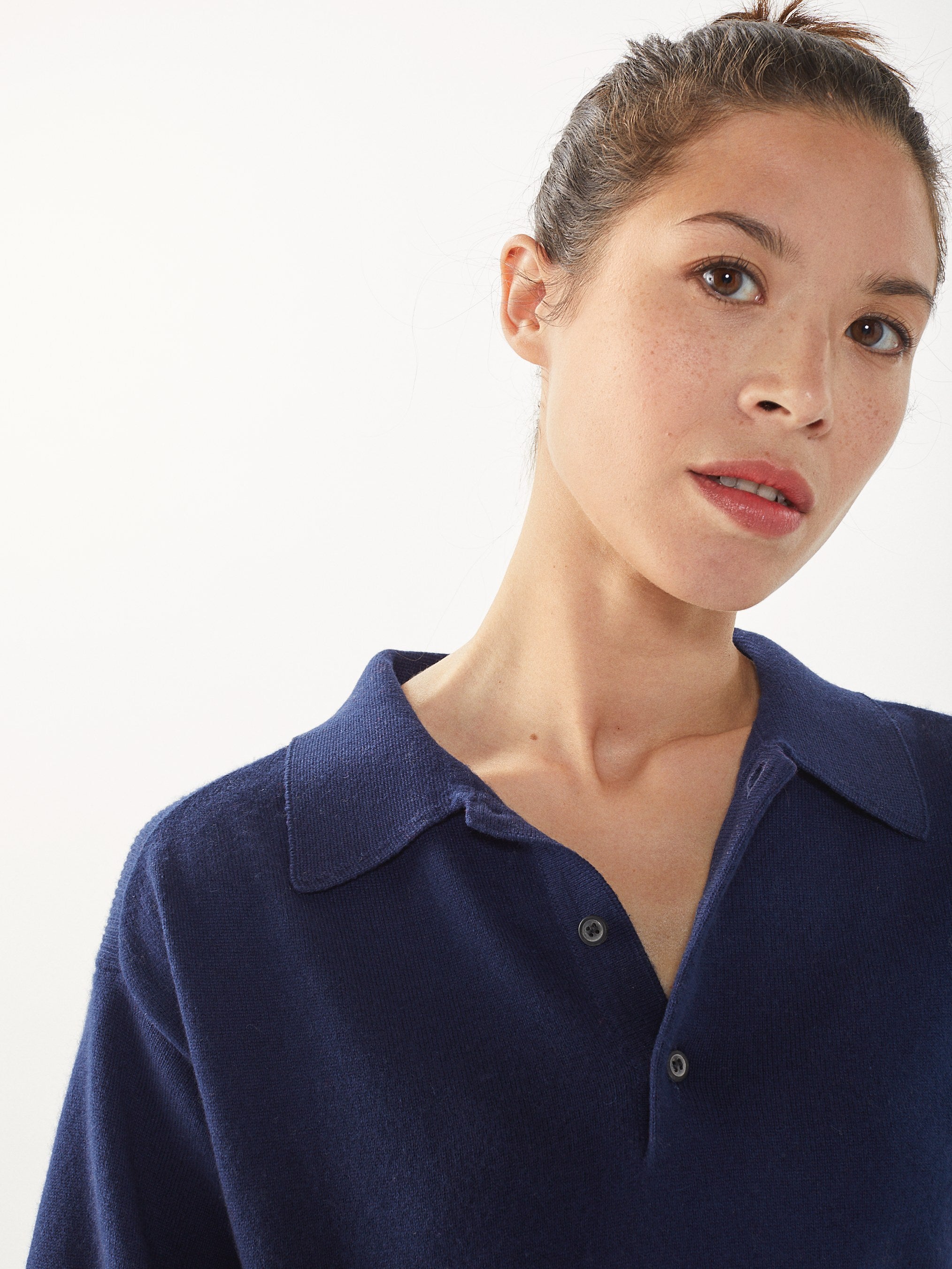 Women’s Navy Recycled Cashmere & Cotton Polo
