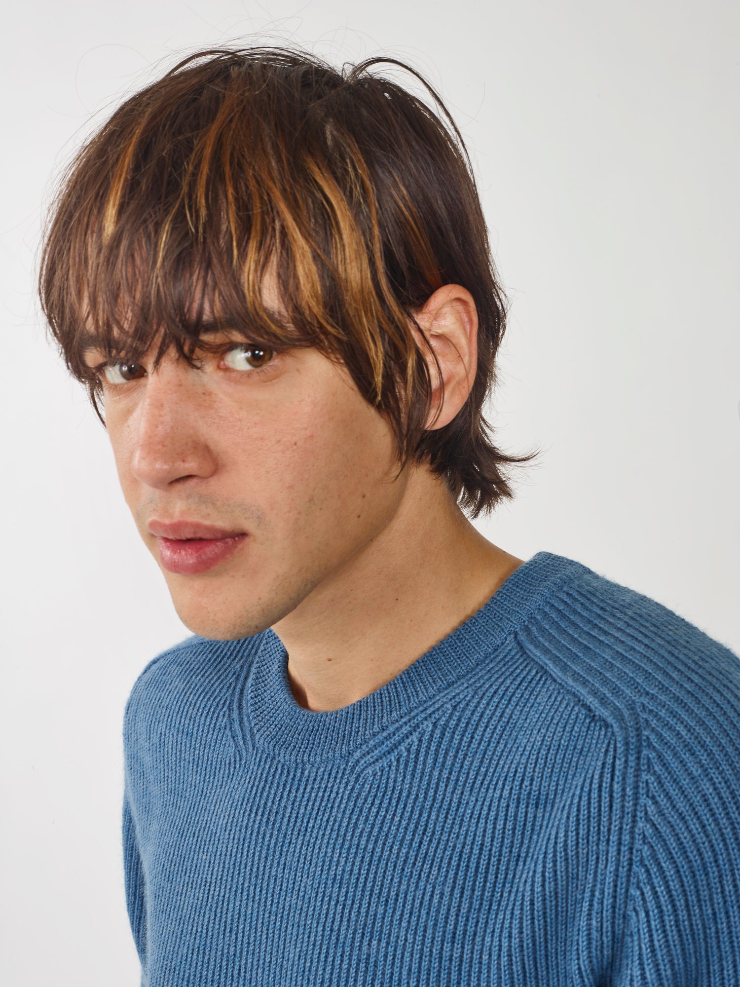 Men’s Blue Organic Wool Rib Crewneck