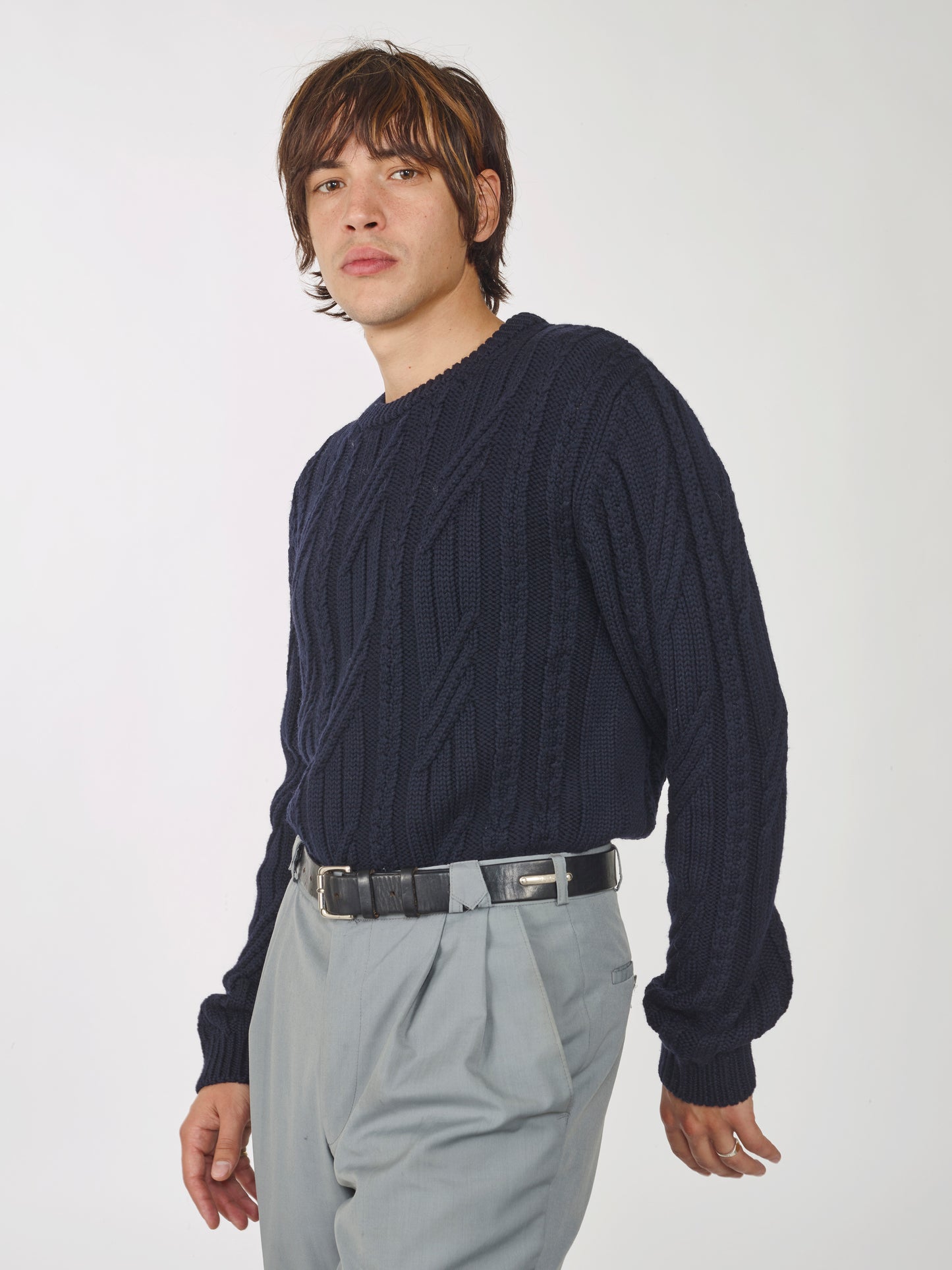 Men’s Dark Navy Organic Wool Cable Knit