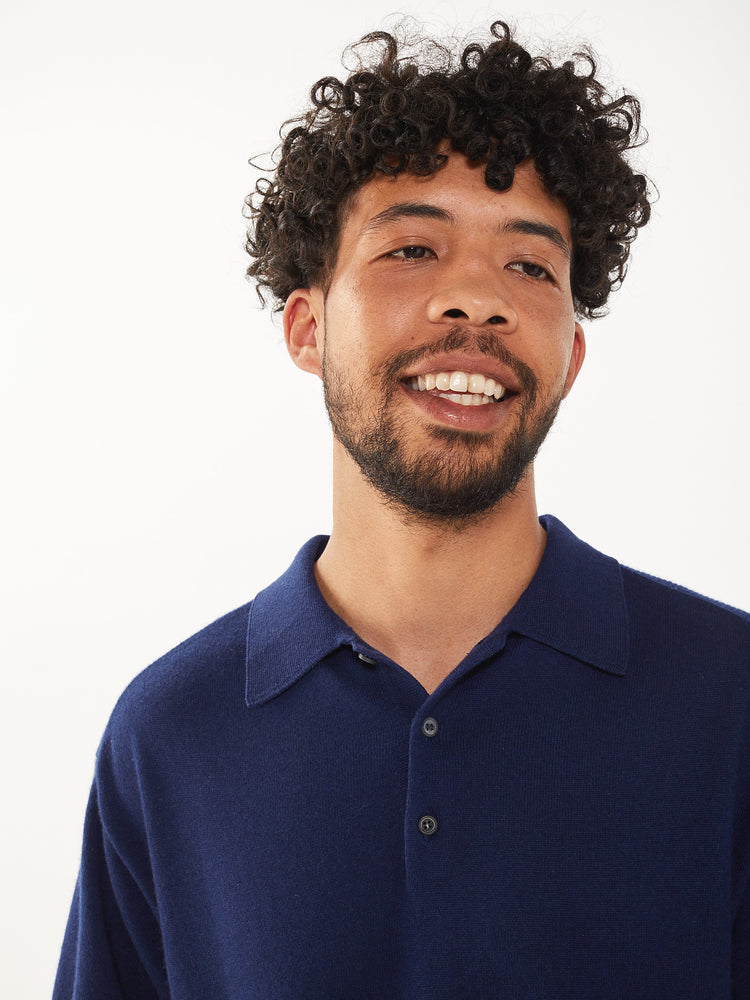 Men’s Navy Recycled Cashmere & Cotton Polo