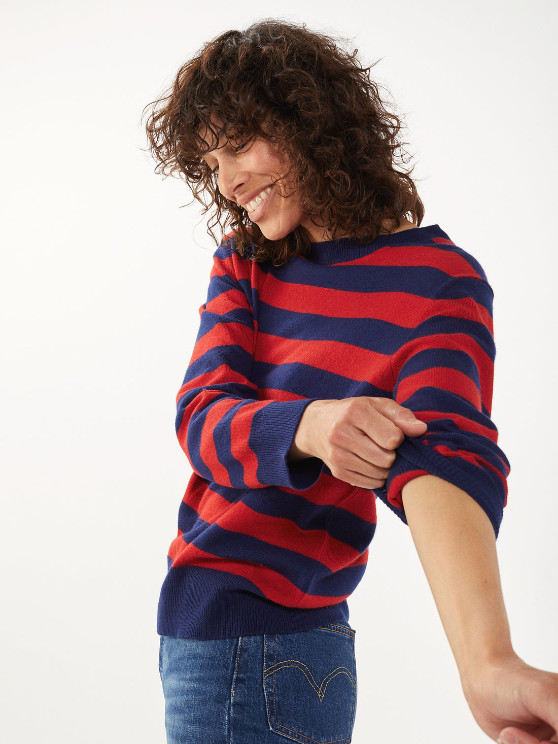 Women’s Navy Recycled Cashmere & Cotton Striped Sweater