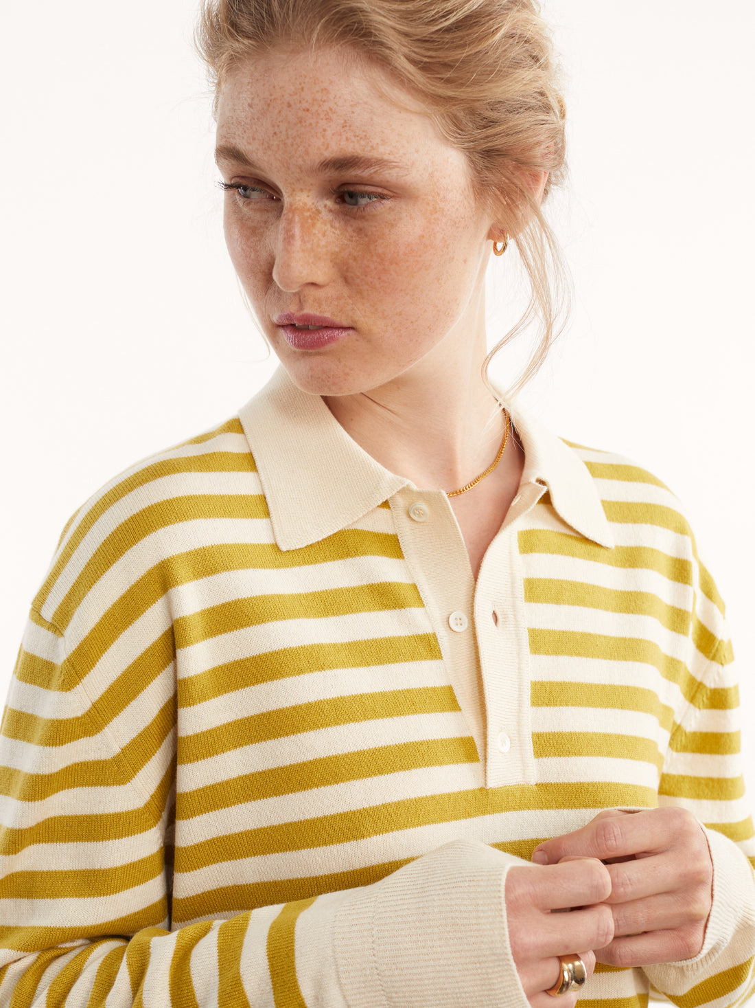 Women’s Yellow Recycled Cashmere & Cotton Striped Polo