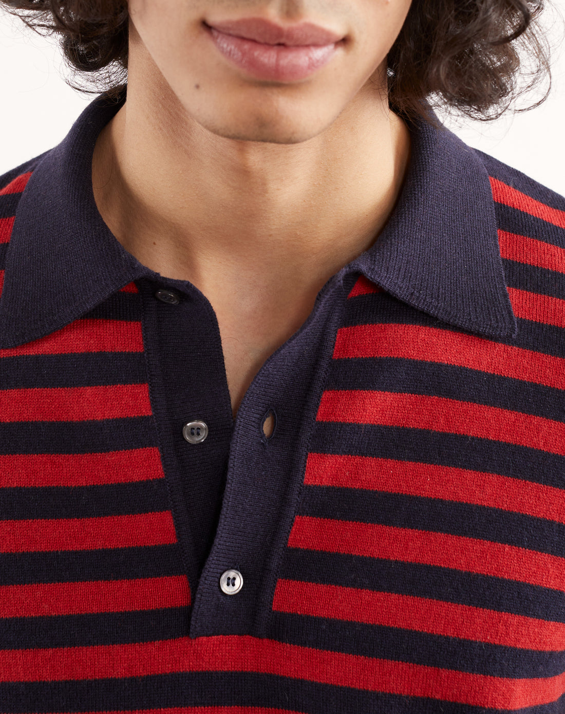 Men’s Navy Recycled Cashmere & Cotton Striped Polo