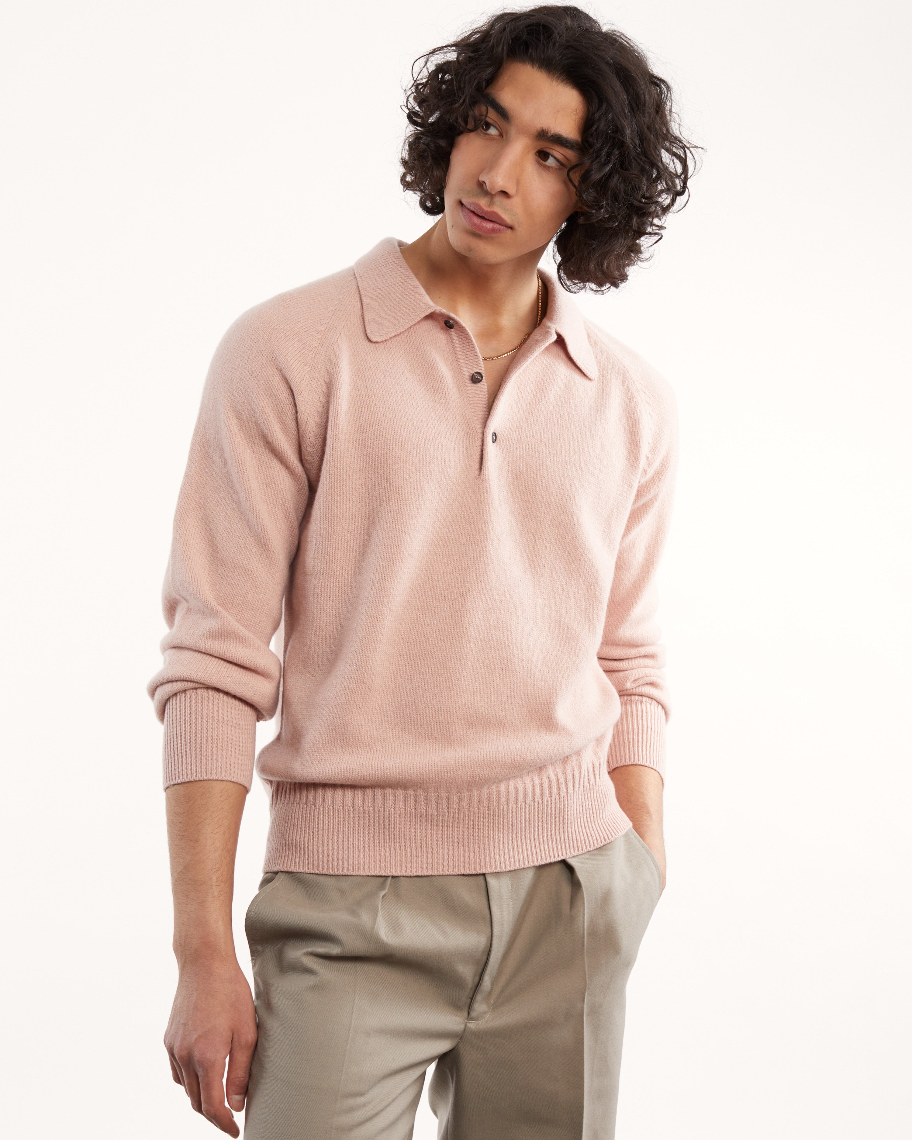 Polo en cachemire recyclé Rose pour hommes