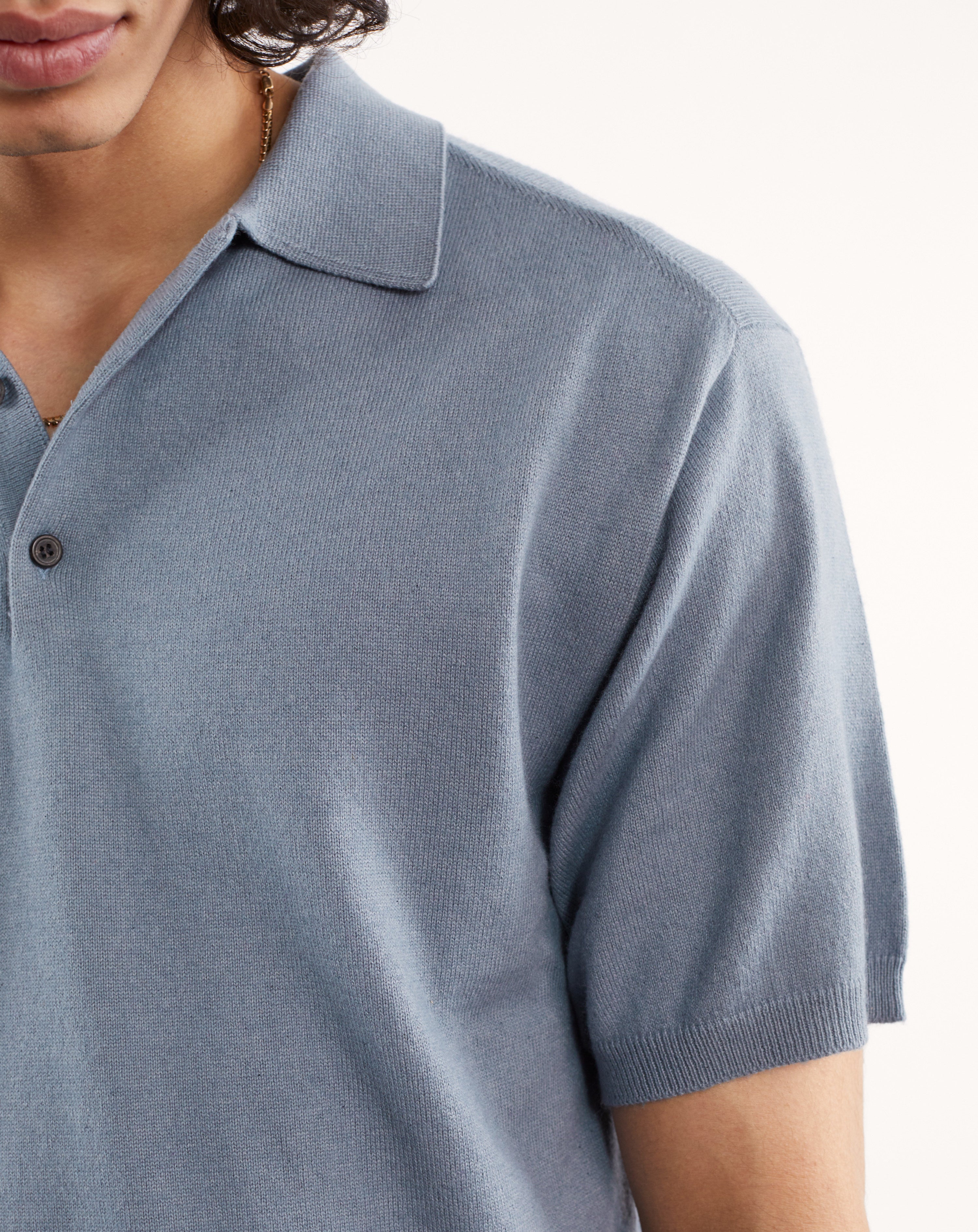 Polo cachemire et coton Bleu acier Homme - Tricot