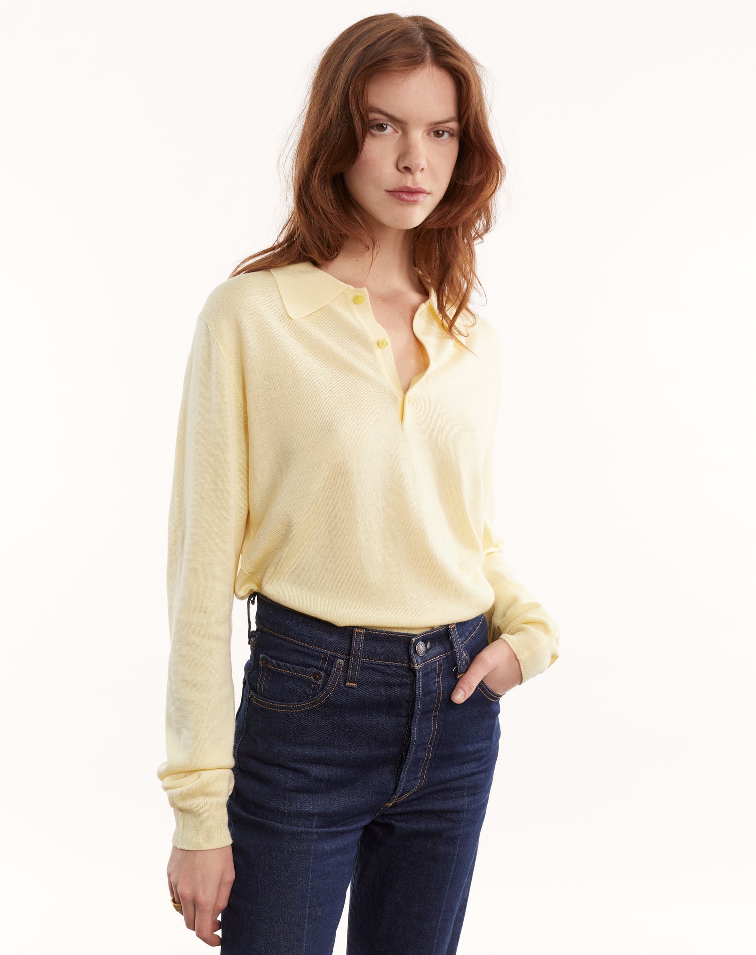 Polo en laine extrafine Jaune pour femmes