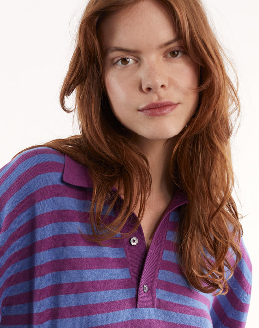Women’s Magenta Recycled Cashmere & Cotton Striped Polo