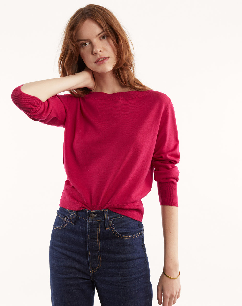 Pull col rond crop en laine extrafine Rouge pour femmes