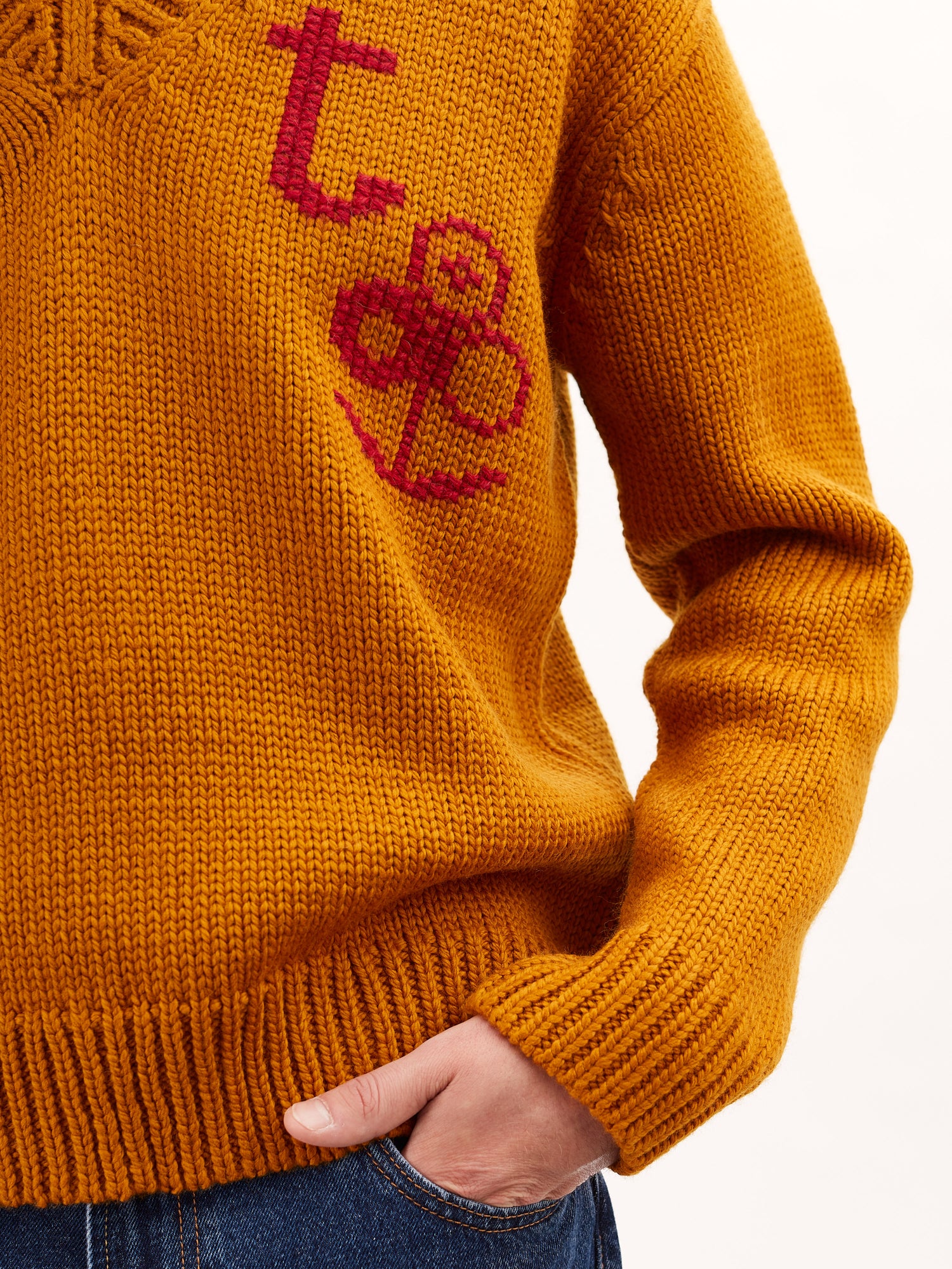 Men’s Ocher V-Neck Hand Knit