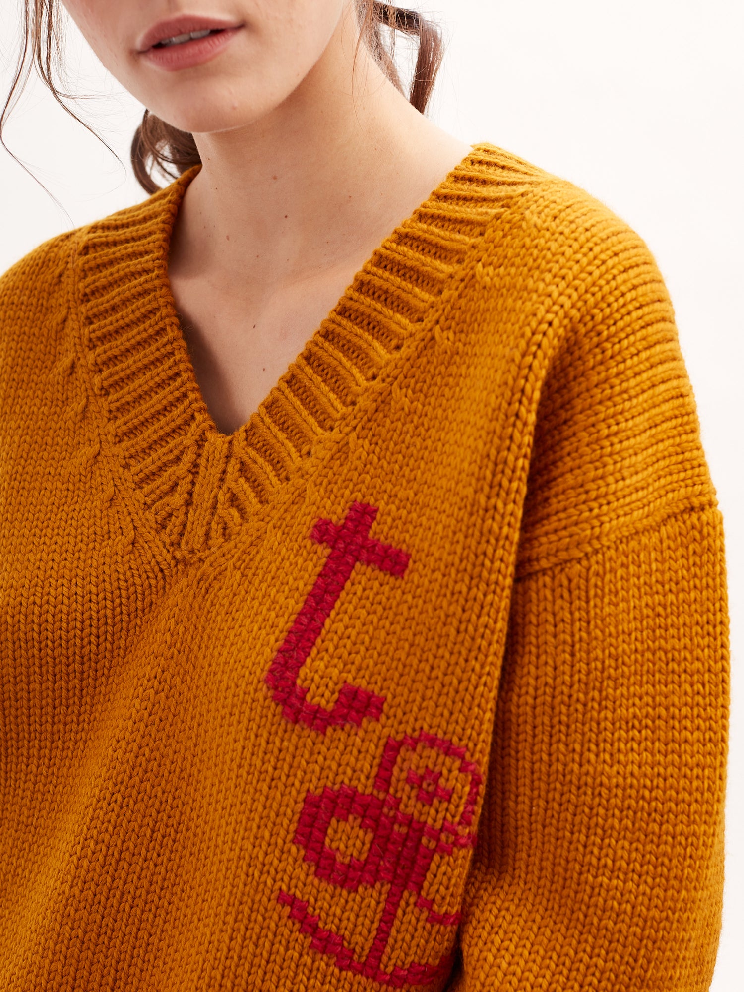 Women’s Ocher V-Neck Hand Knit