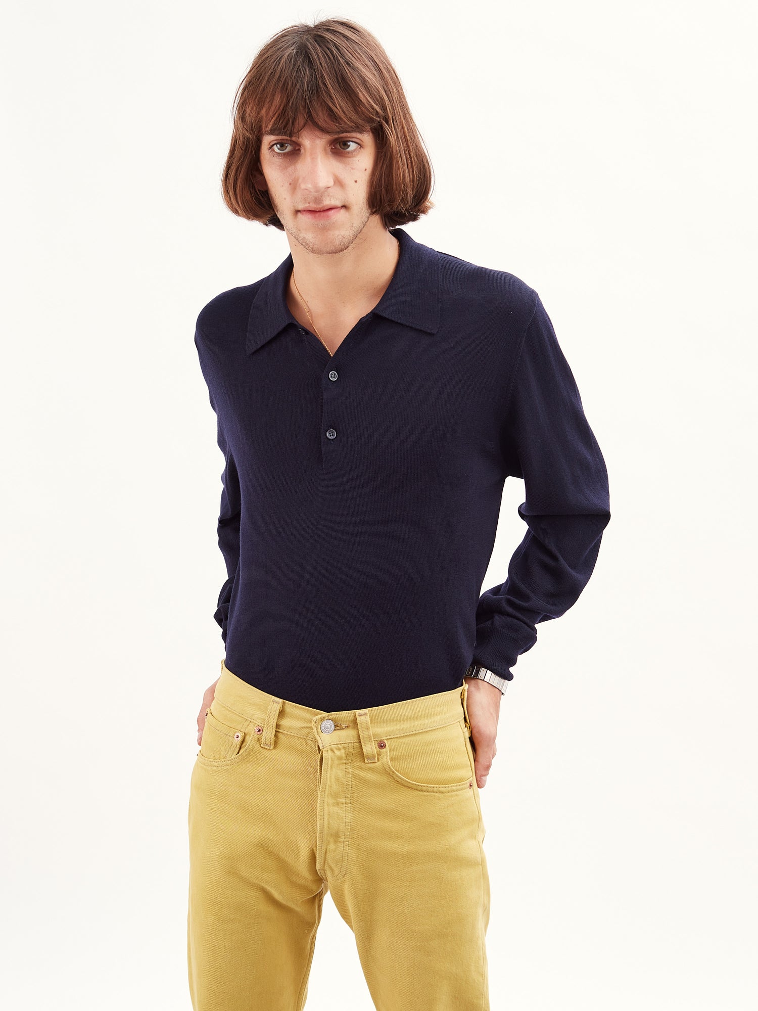 Polo en laine extrafine Marine pour hommes