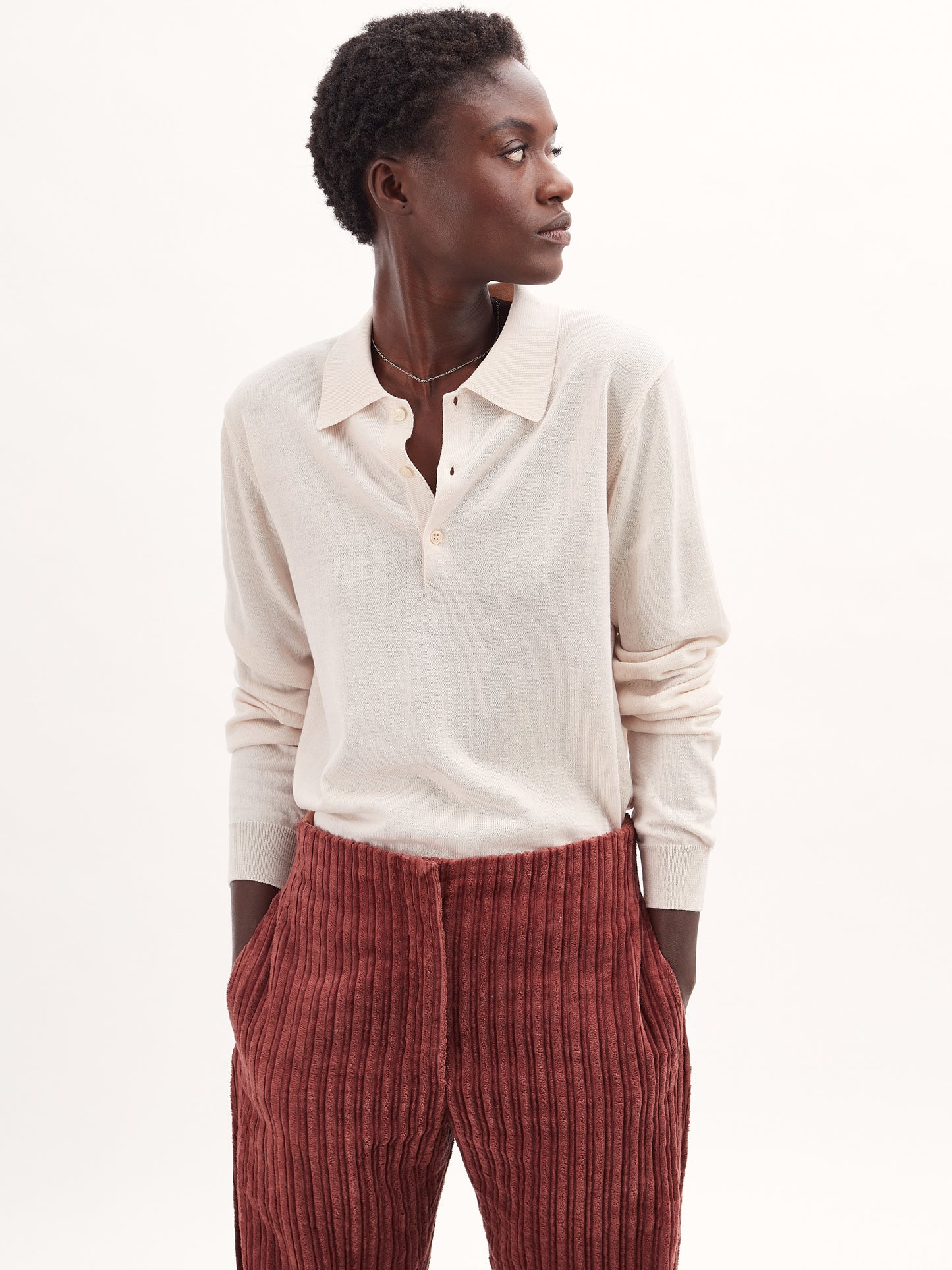 Polo en laine extrafine Blanc Cassé pour femmes