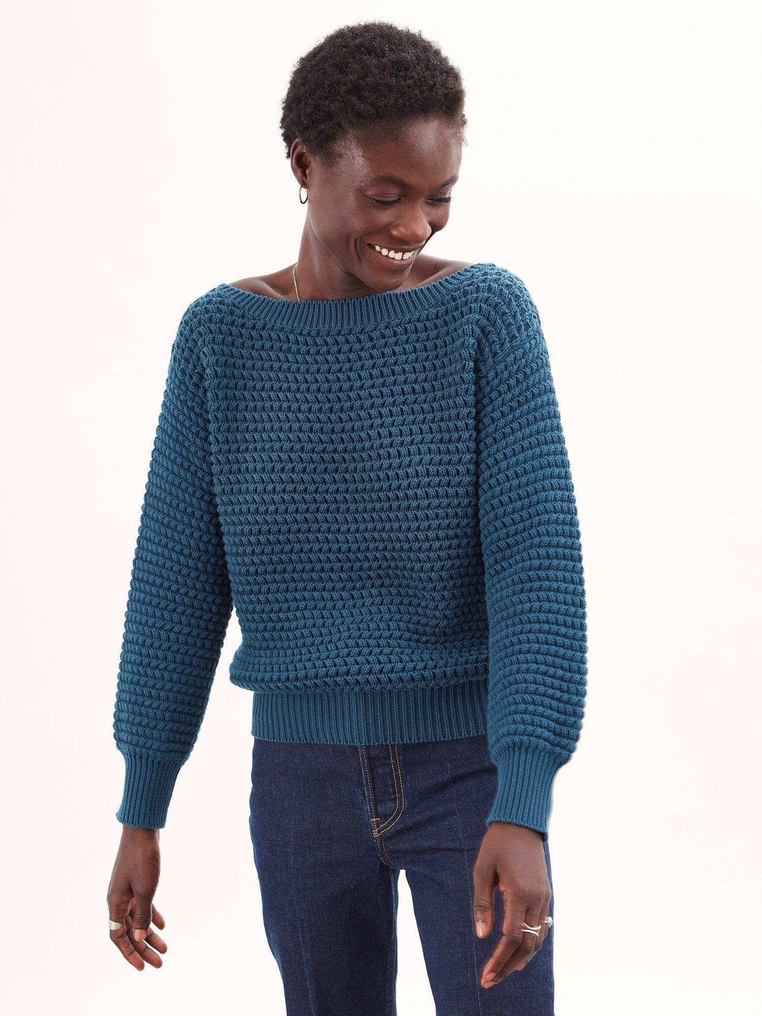 Pull col bateau en coton bio Bleu pour femmes