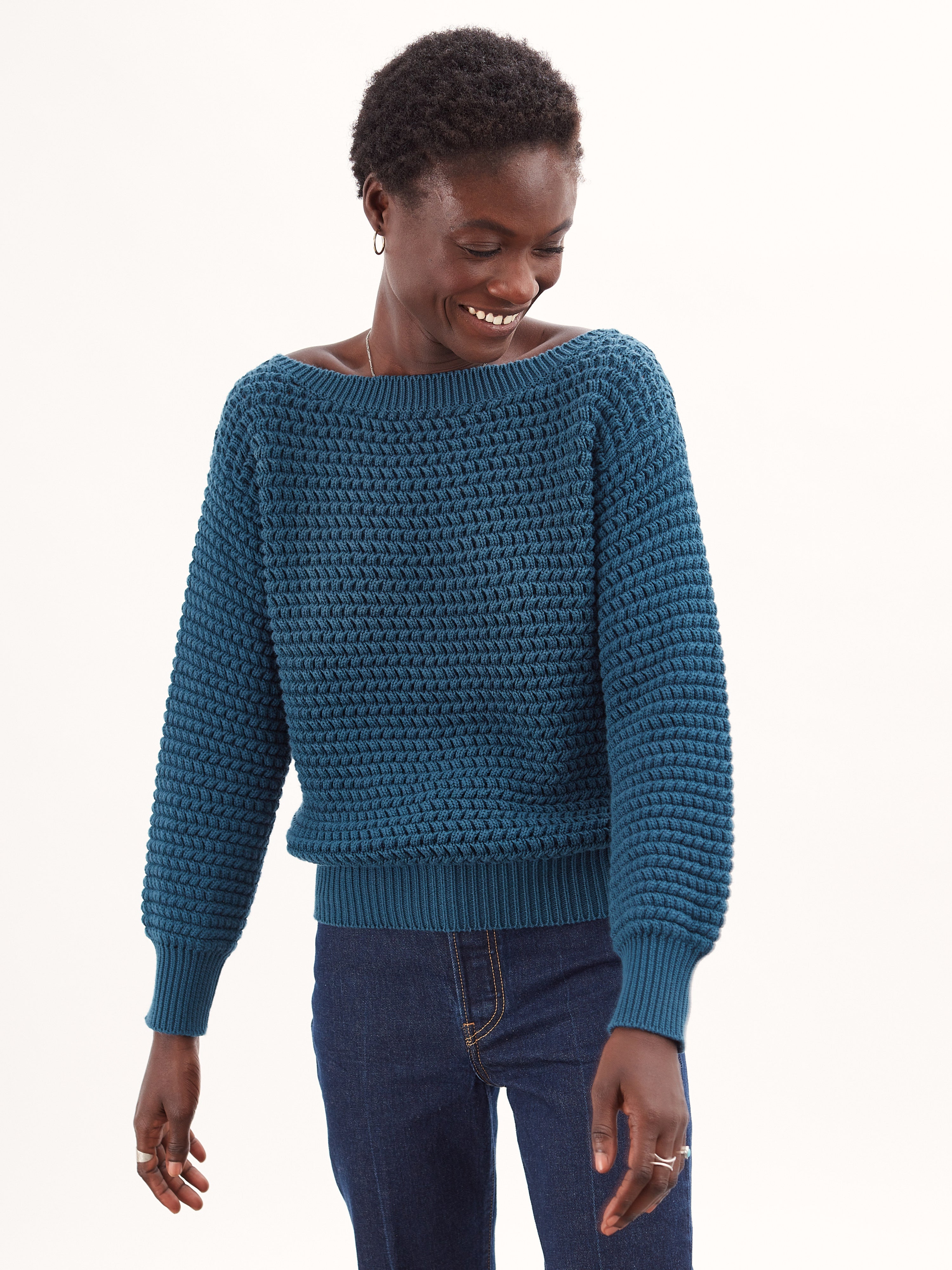 Pull col bateau en coton bio Bleu pour femmes